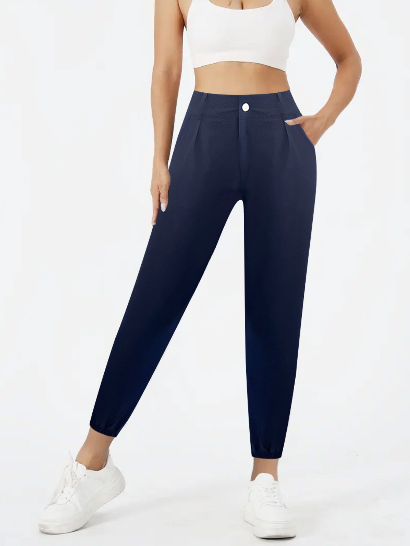 High Waist Button-Fly Jogger Pants mit Taschen