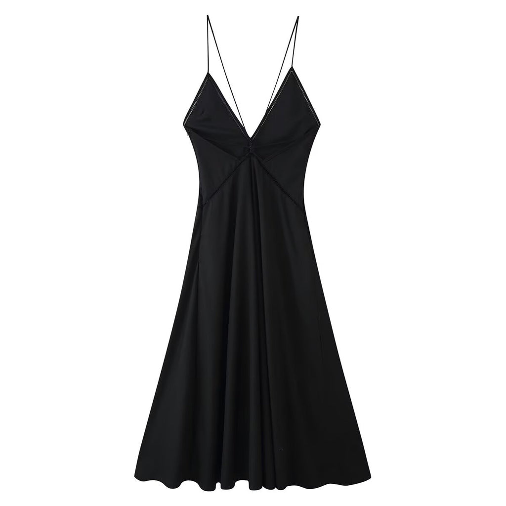 Einfarbiges V-Ausschnitt-Rückenfreies Spitzendress