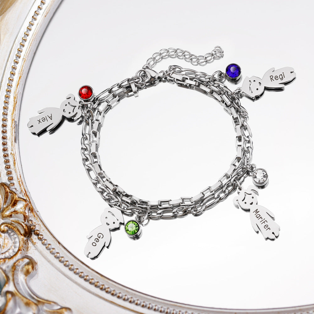 Wasserfestes Edelstahl-Armband doppellagig Charms Silber