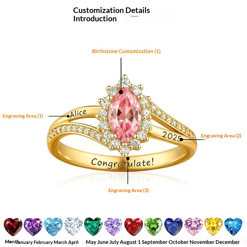 Personalisierter Geburtsstein-Ring mit Gravur