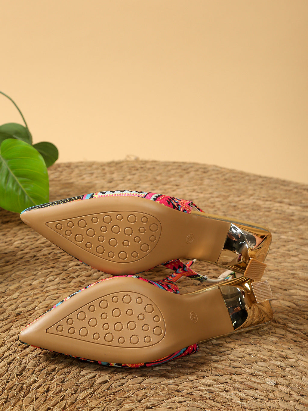 Boho Slingback Stiletto Sandalen mit Ethno-Muster