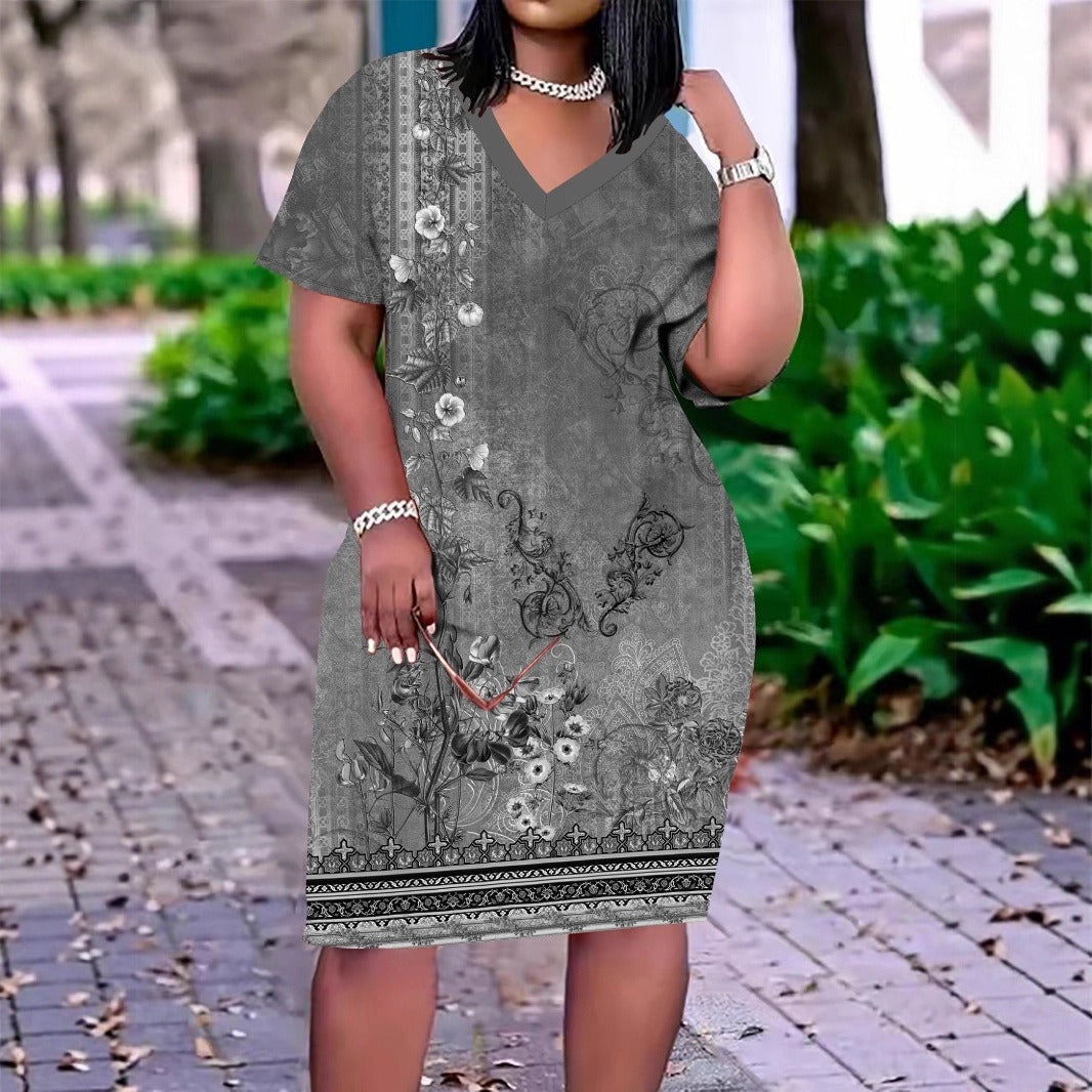 Blumiges Midi-Kleid mit V-Ausschnitt