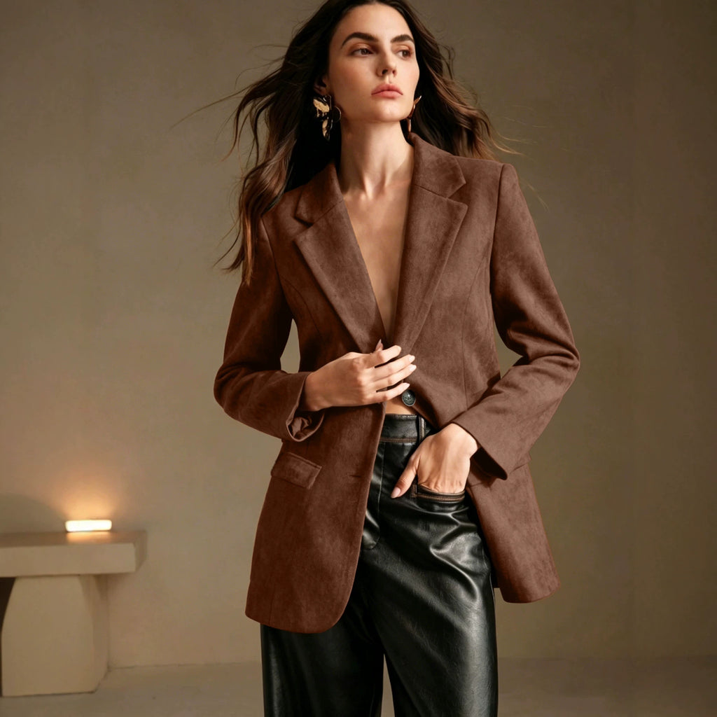 Wildleder-Samt-Blazer mit Pattentaschen