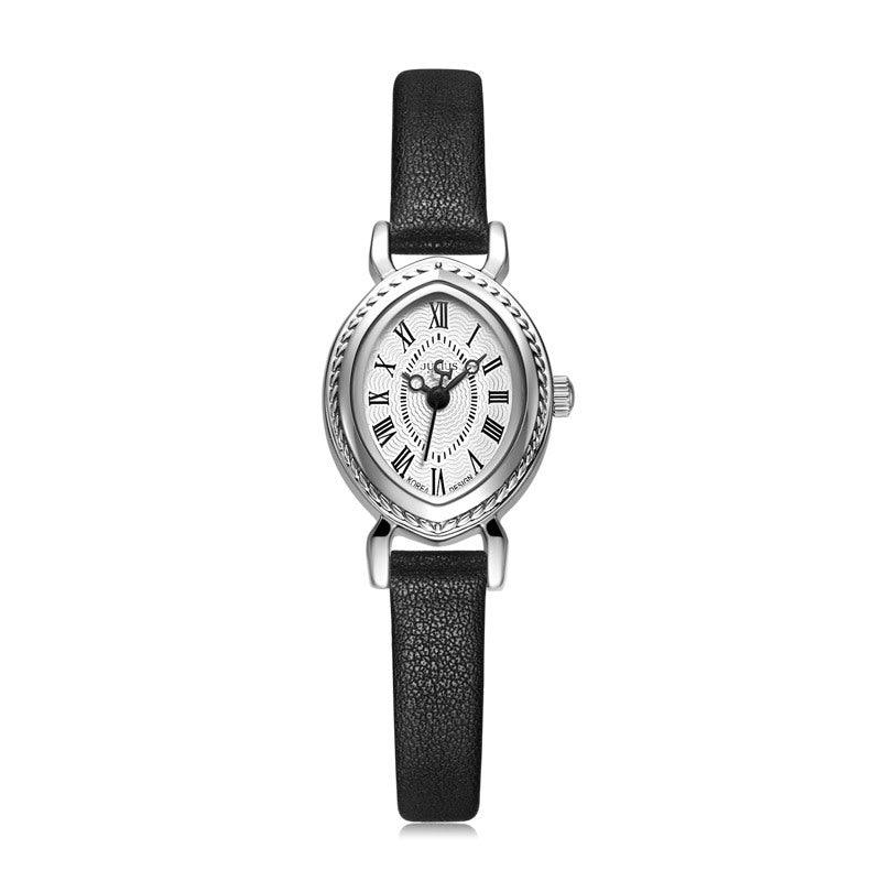 Ovale Quarzuhr mit Lederarmband