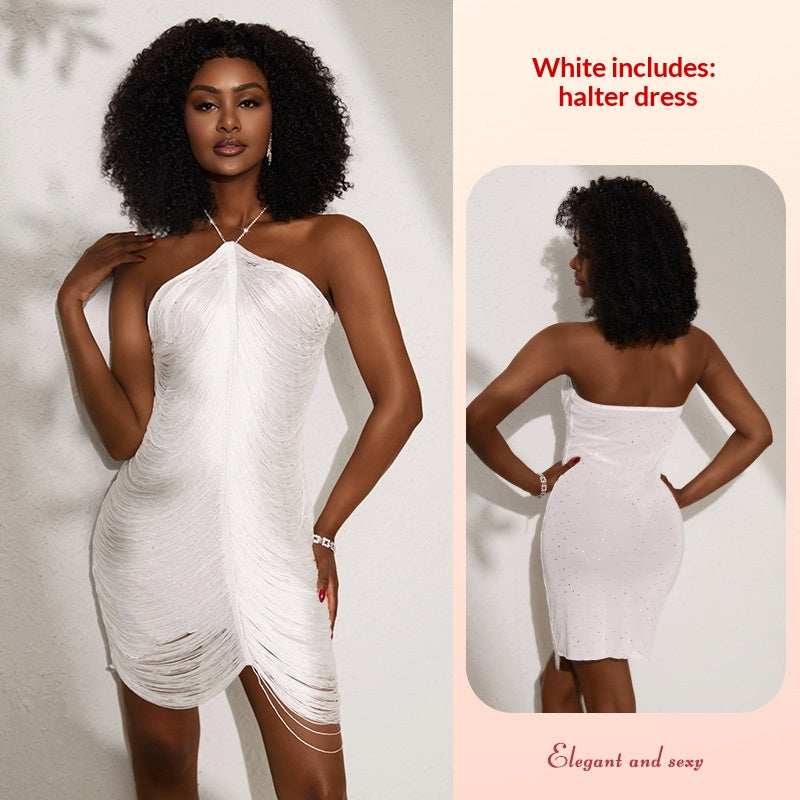 Pailletten-Minikleid mit Fransenkragen