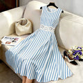 Streifen-Kleid mit Spitze