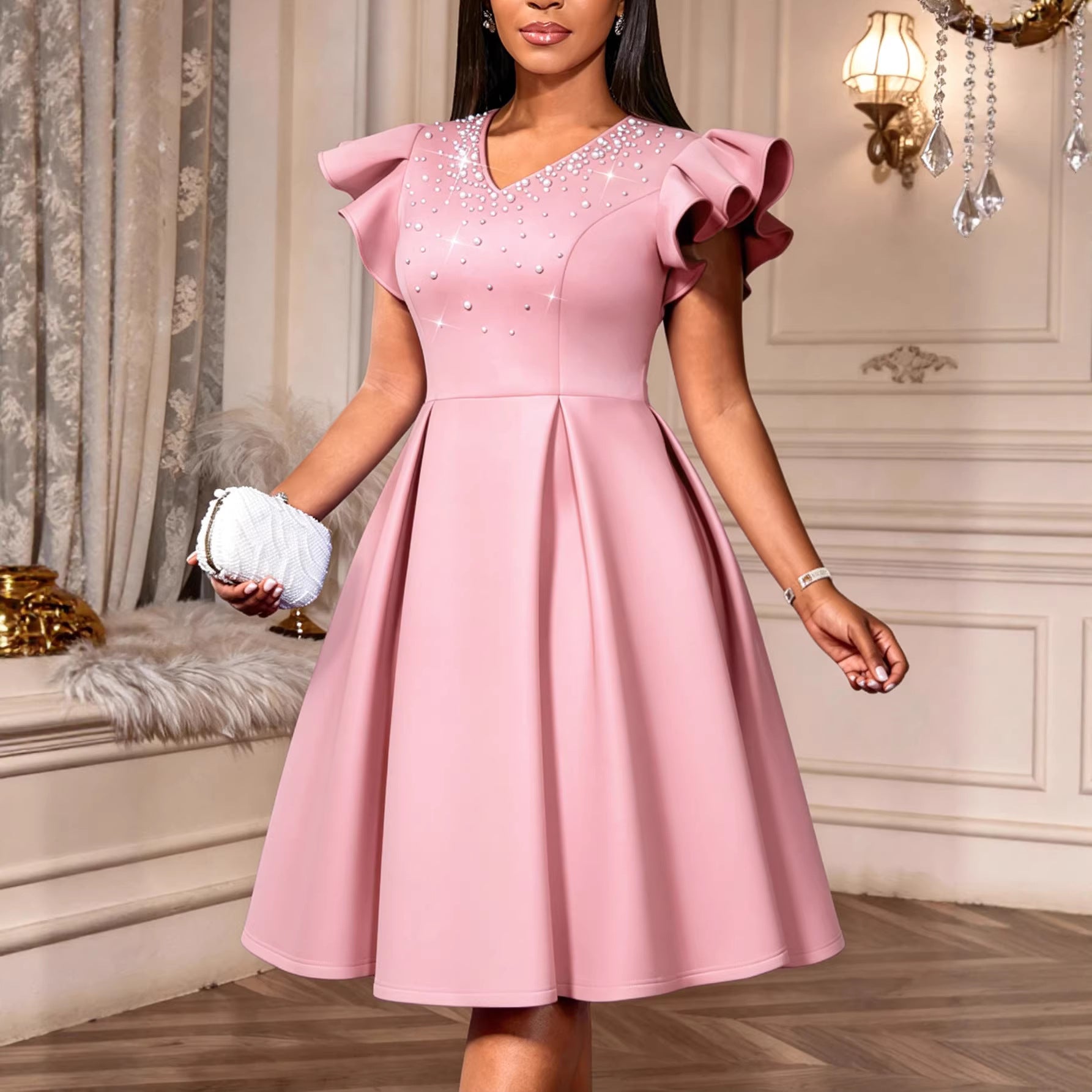Elegantes A-Linien Midikleid mit V-Ausschnitt