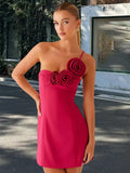 One-Shoulder Kleid mit Blumen-Applikationen