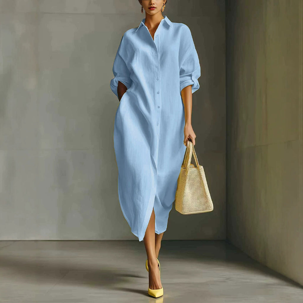 Langärmliges A-Linien Hemdkleid mit Reverskragen