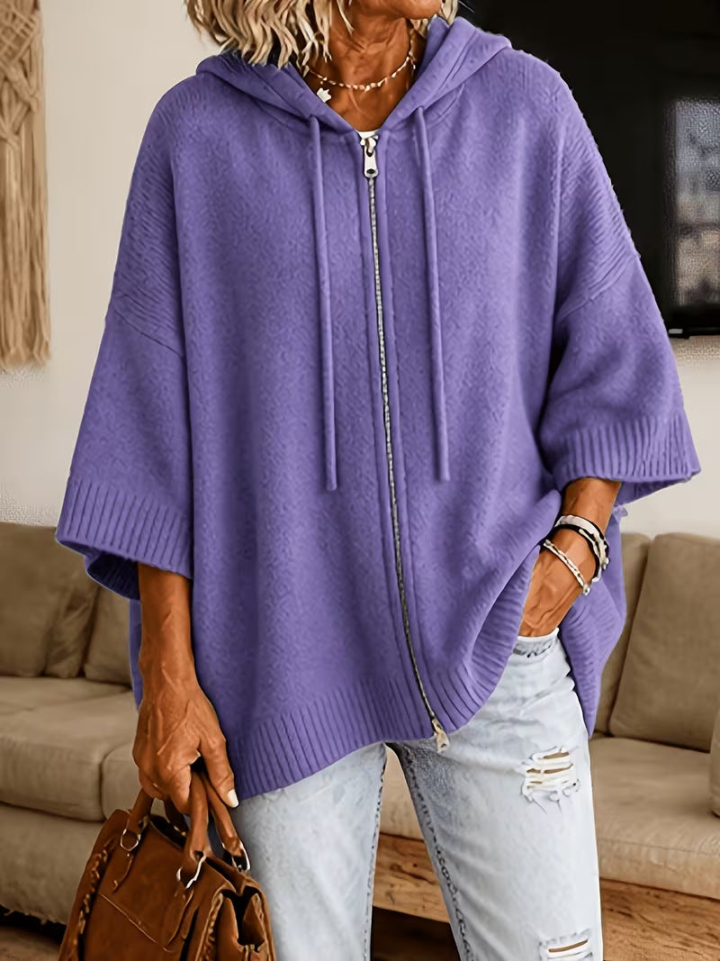 Hooded Cardigan Sweatshirt mit Fledermausärmeln – Bild 7 | LuxeStyle