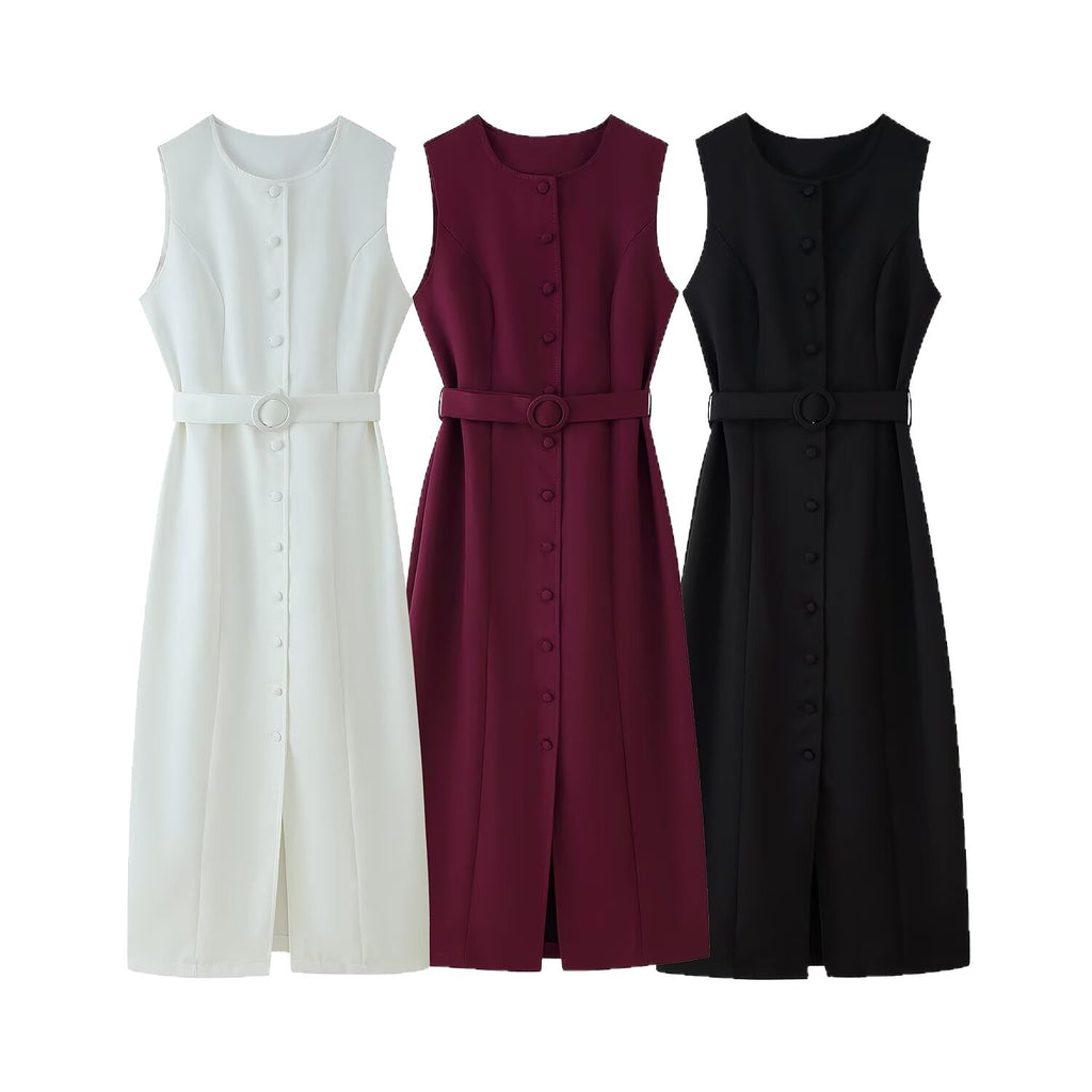 Ärmelloses A-Linien Kleid mit Gürtel – Bild 2 | LuxeStyle