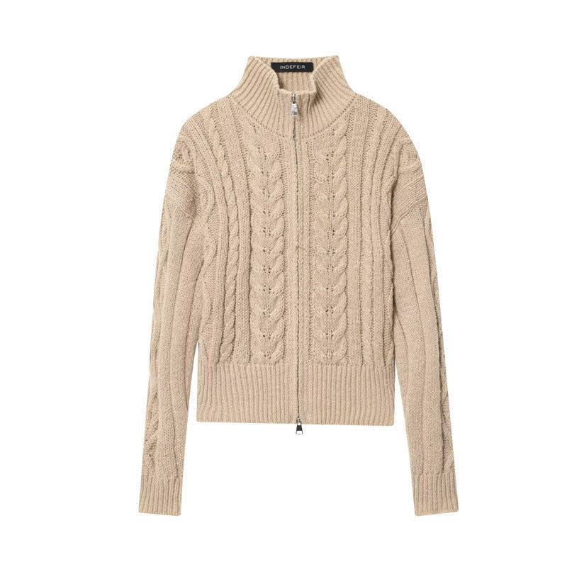 Damen Strickpullover mit Stehkragen und Reissverschluss