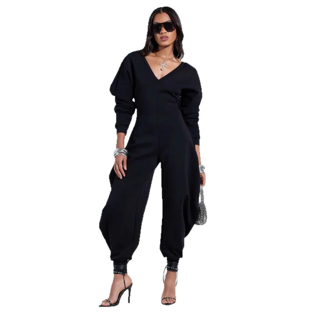 Bodycon Jumpsuit mit V-Ausschnitt und langen Ärmeln