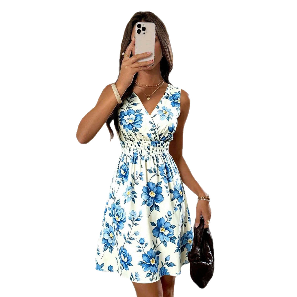 Vielseitiges V-Neck Midikleid mit Print