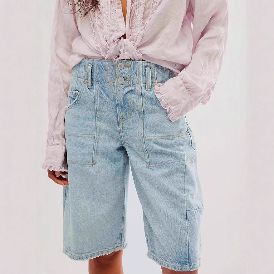 Vintage Blue Cropped Jeans mit geradem Bein