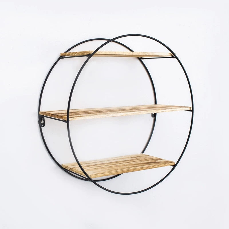 Rundes Wandregal aus Holz und Eisen – Bild 3 | LuxeStyle