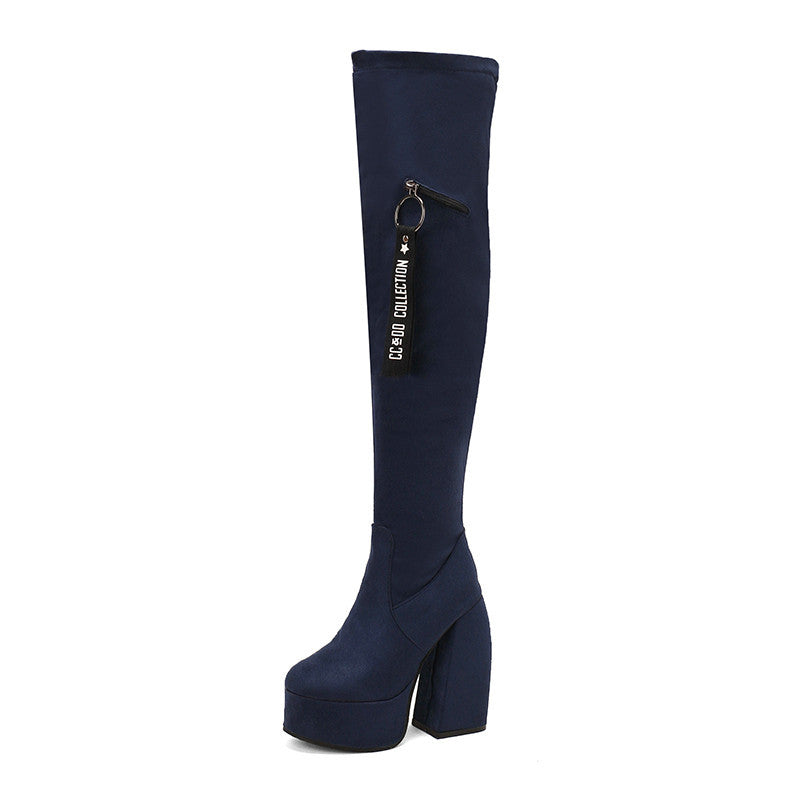 Overknee-Stiefel mit Chunky-Heel und Reissverschluss
