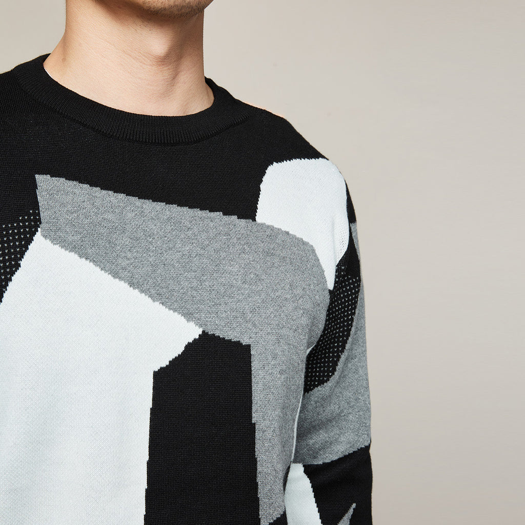 Herren Rundhals-Pullover mit Jacquard-Muster