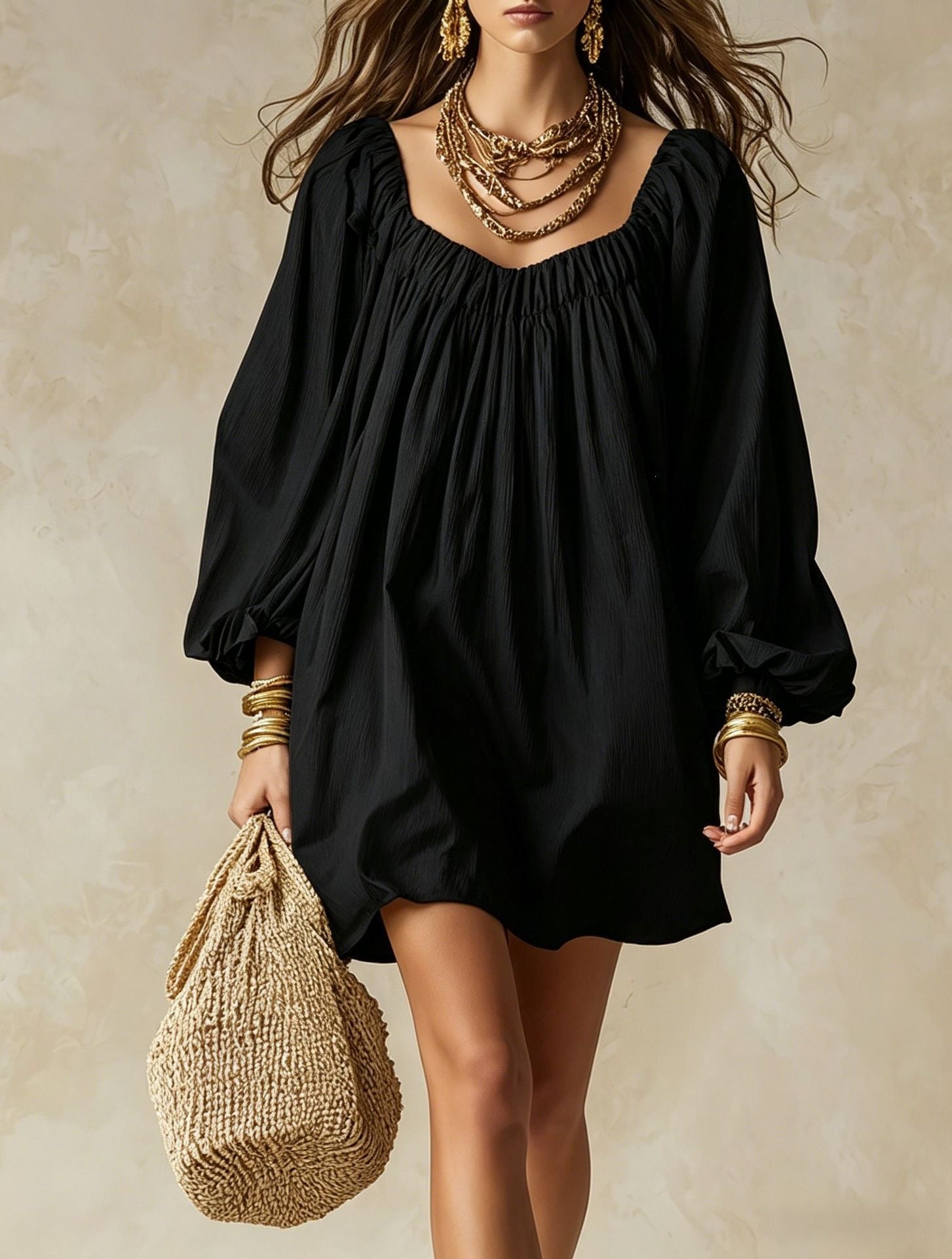 Lockeres Kleid mit Puffärmeln
