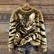 Weihnachts-Katze Crew-Neck Pullover Damen