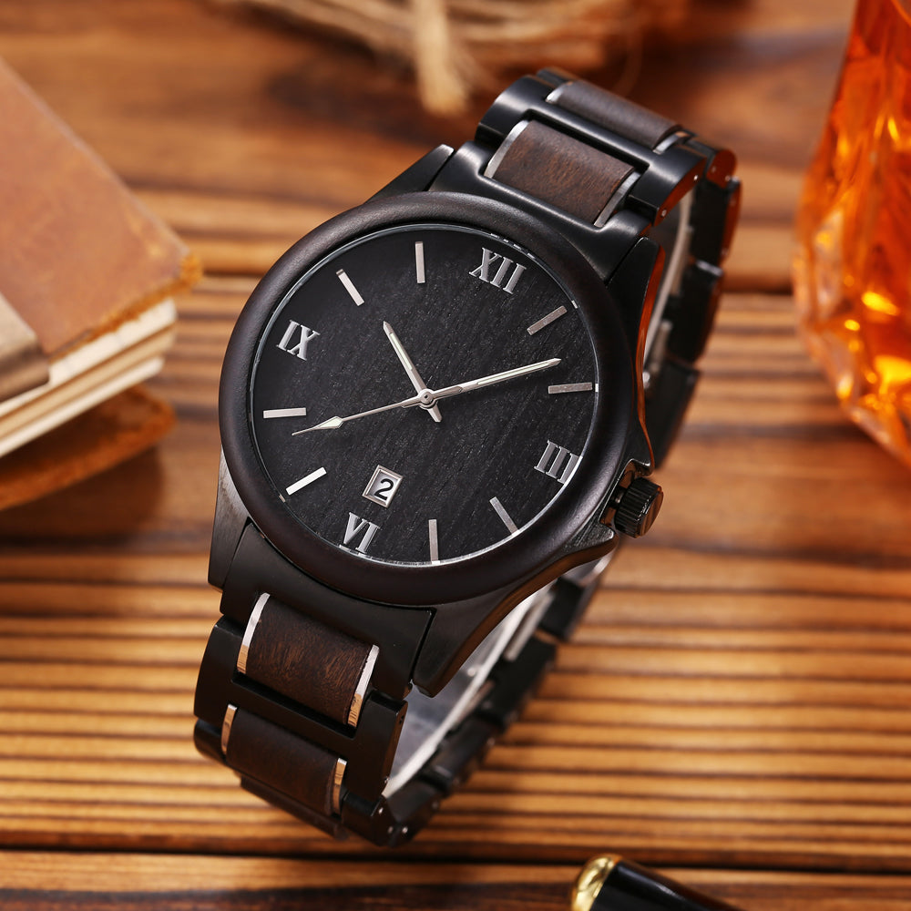 Herren Quarzuhr Sandelholz Schwarz – Bild 8 | LuxeStyle