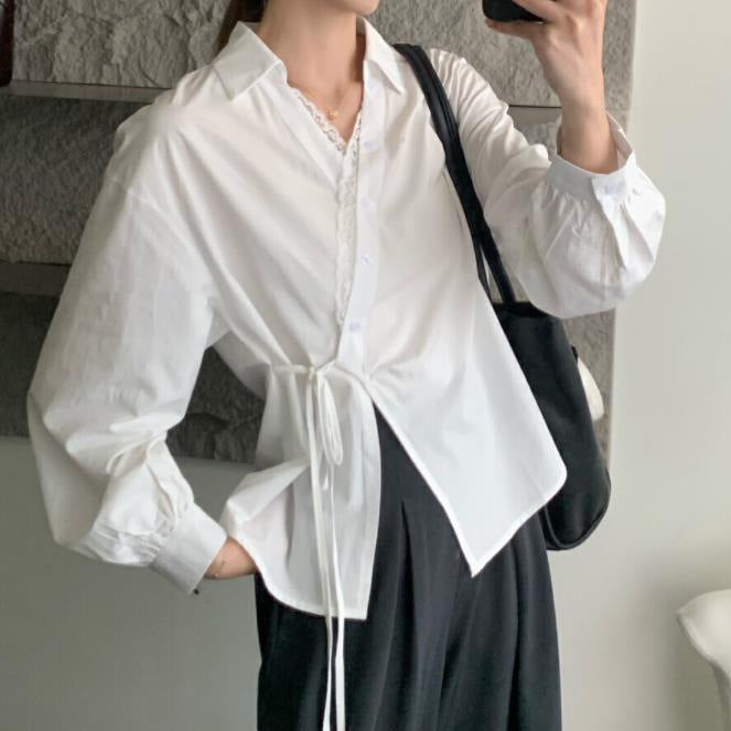 Damenbluse mit seitlicher Bindung im Korea-Stil | LuxeStyle