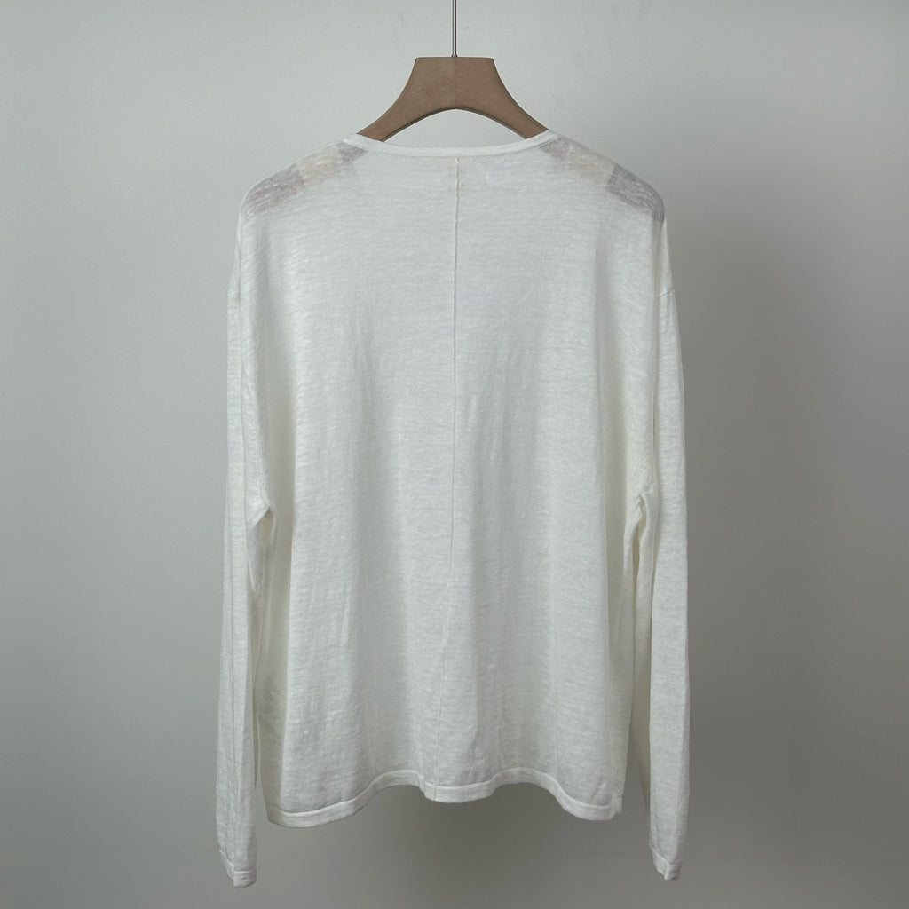 Leinen-Stricktop mit Rundhals und langen Ärmeln
