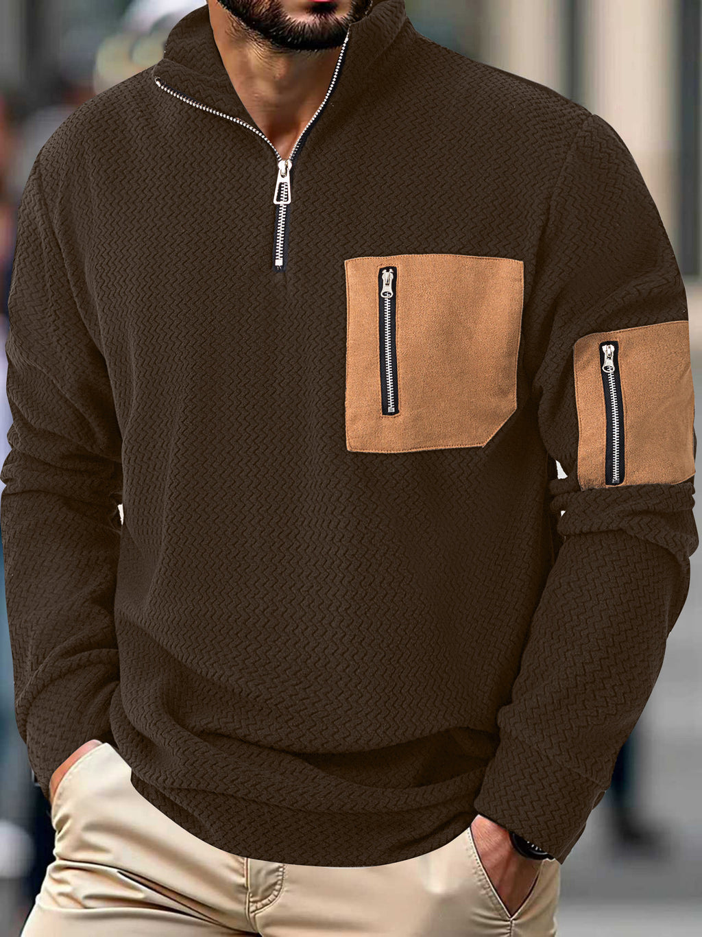 Herren Fleece-Hoodie mit Stehkragen und Reissverschluss – Bild 3 | LuxeStyle