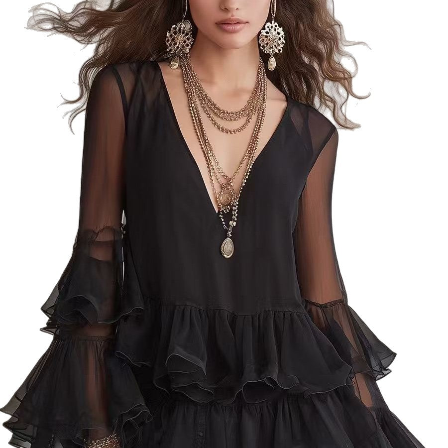 Elegantes V-Ausschnitt Rüschenkleid | LuxeStyle