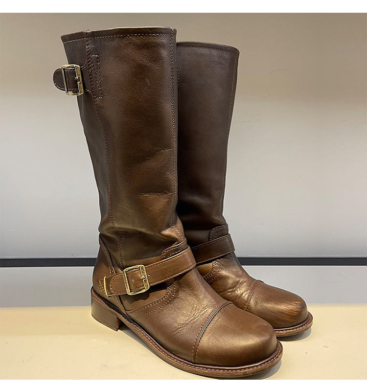Niche Leder-Overknee-Stiefel mit Schnalle