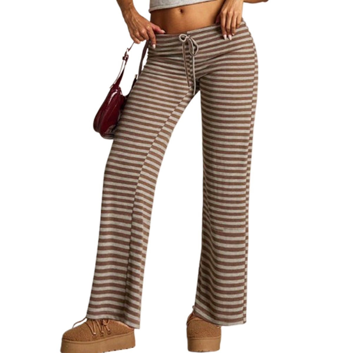 Gestreifte Freizeithose mit weitem Bein