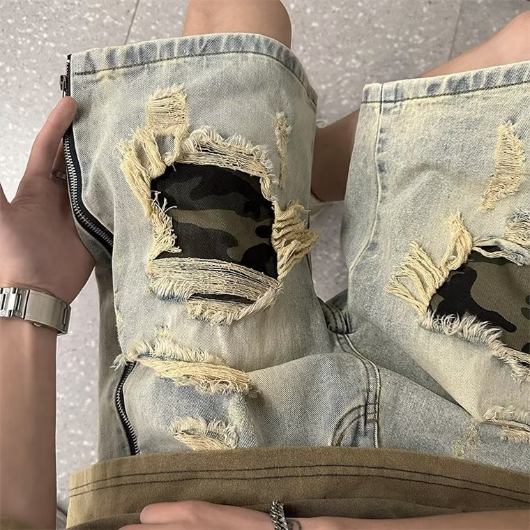 Gerissene Camouflage Denim Shorts für Herren