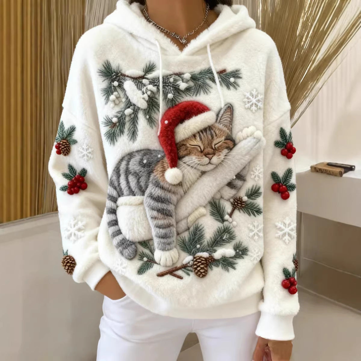 Weihnachts-Pullover Flanell Rundhals Langarm Unisex