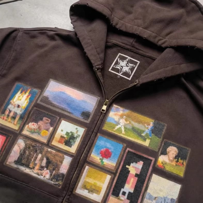 Gedruckter Hoodie-Cardigan mit Reißverschluss