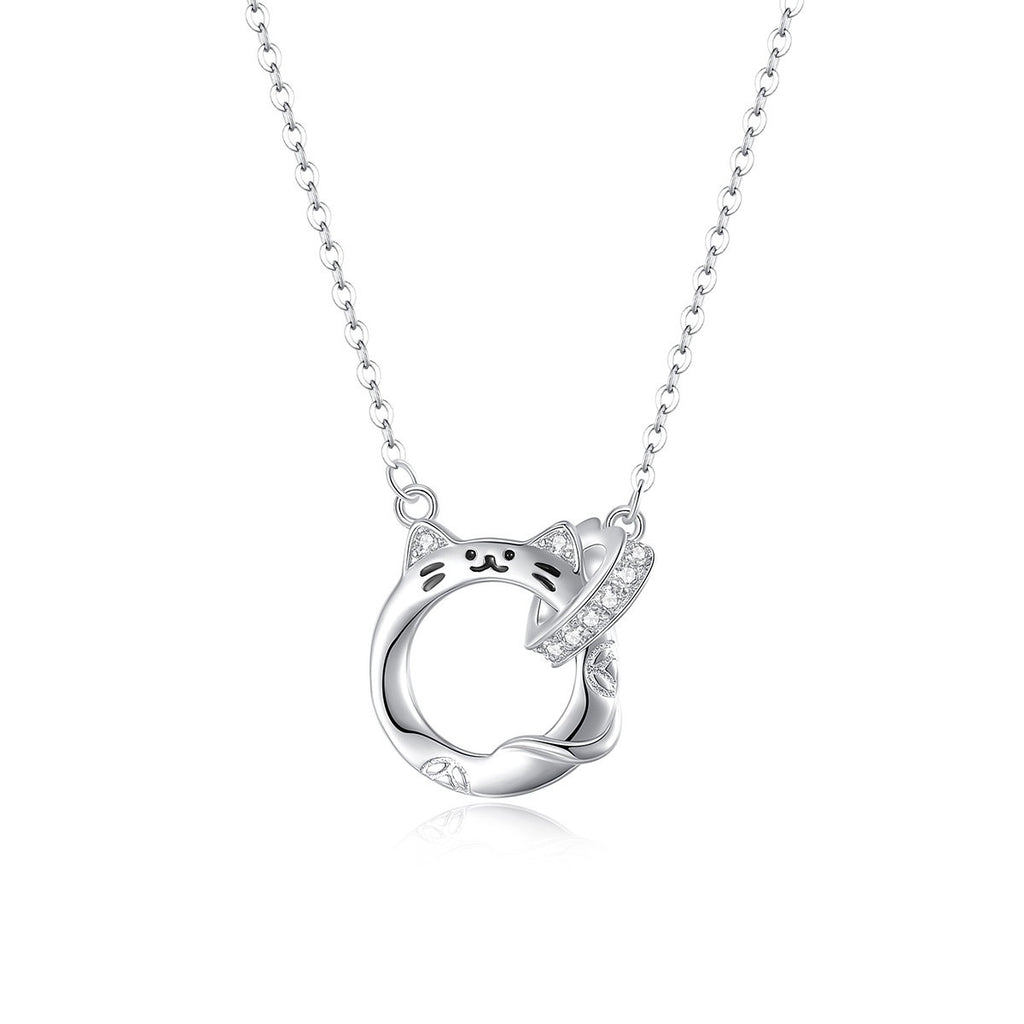 Lucky Cat Doppelring Kette aus 925er Silber für Damen