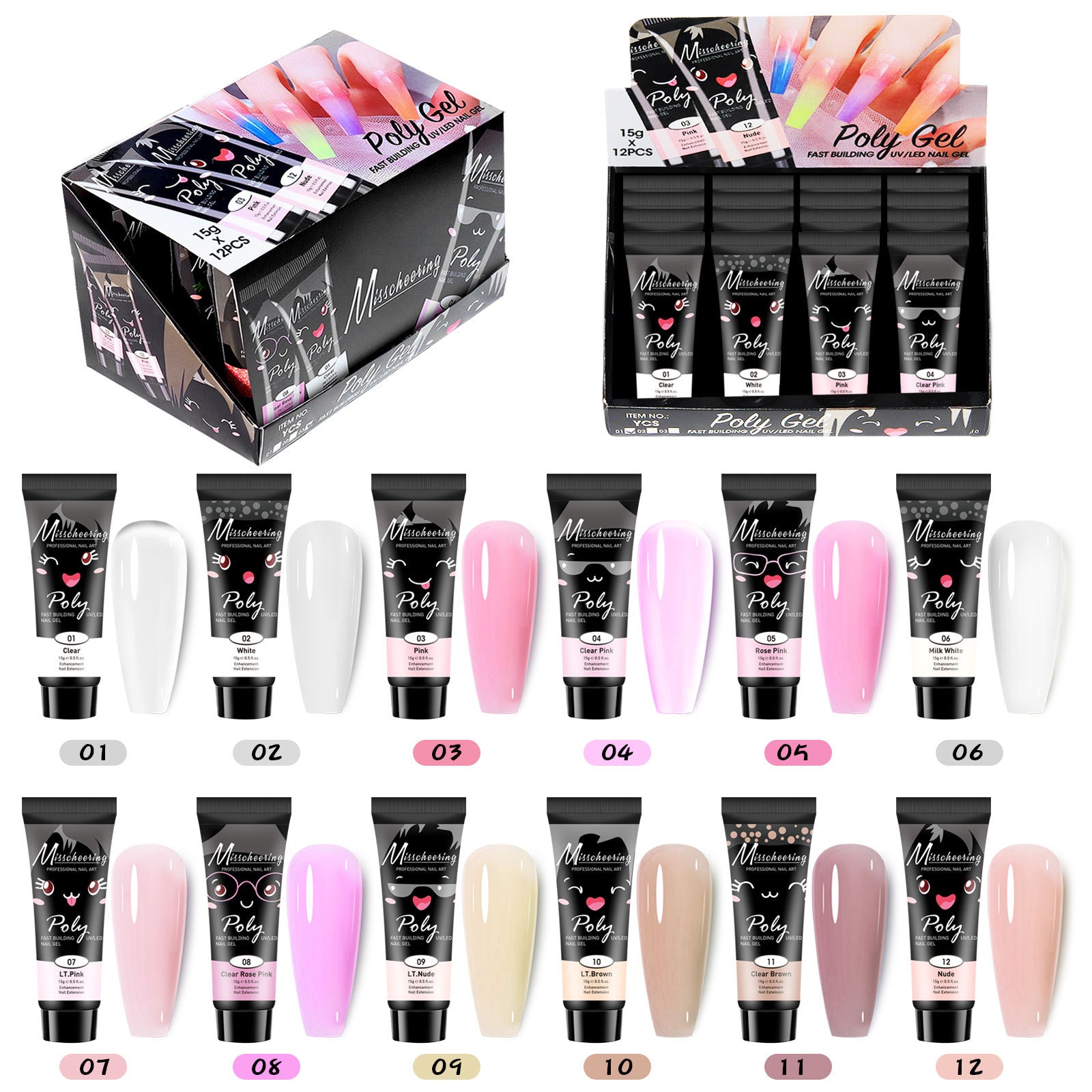 12 Farben Pailletten Nagelverlängerungs-Set