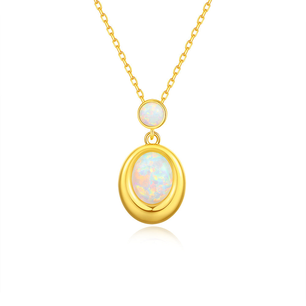 Opal-Halskette aus 925er Silber, oval, blau-weiss | LuxeStyle