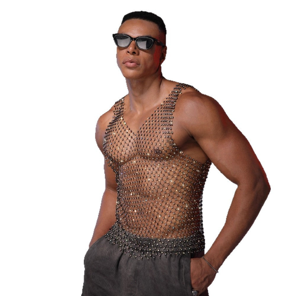 Herren Mesh-Top mit Strass-Steinen – Bild 6 | LuxeStyle