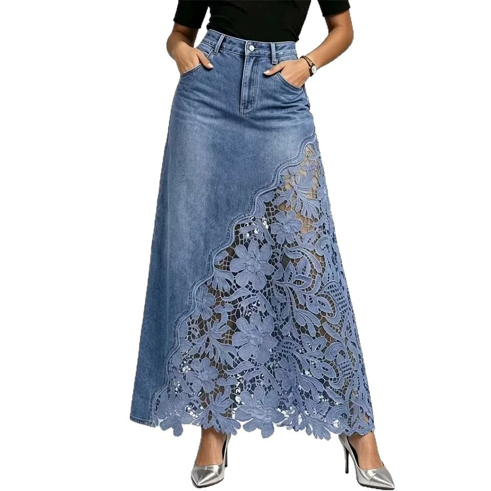 Waschjeans Rock mit Spitze