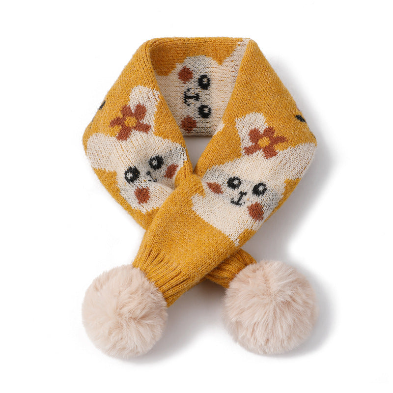 Gemusterter Strickschal mit Bären- und Kaninchenmuster