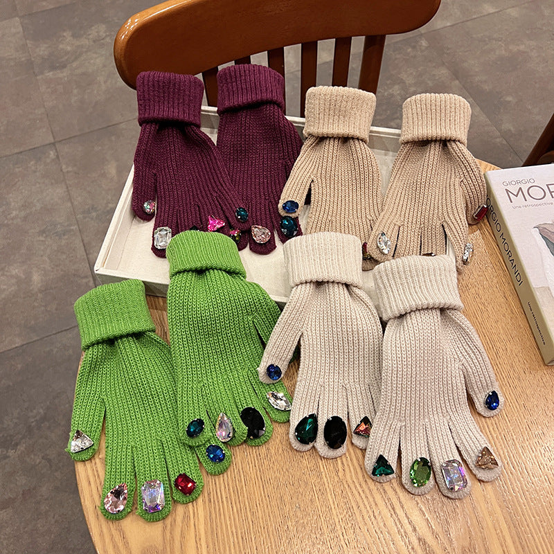 Strickhandschuhe mit Strass und Touchscreen-Funktion