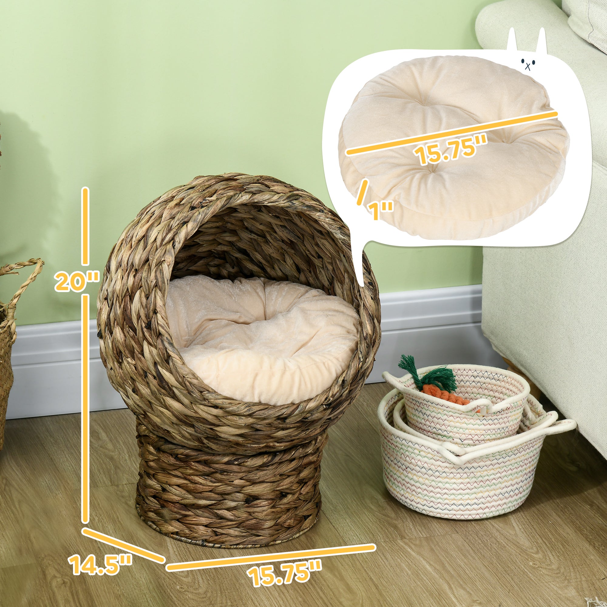 Handgewebtes Katzenbett mit weichem Kissen | Eierstuhl-Form