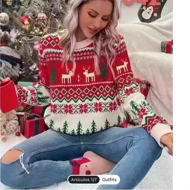 Weihnachtsbaum-Print Pullover mit langen Ärmeln – Bild 2 | LuxeStyle