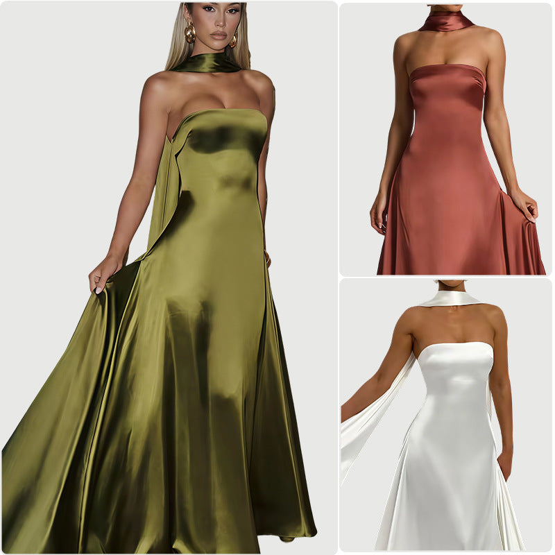 Elegantes Satin-Kleid schulterfrei