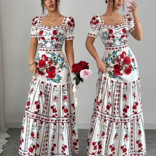 Florales Maxikleid mit einseitigem Ärmel – Bild 3 | LuxeStyle