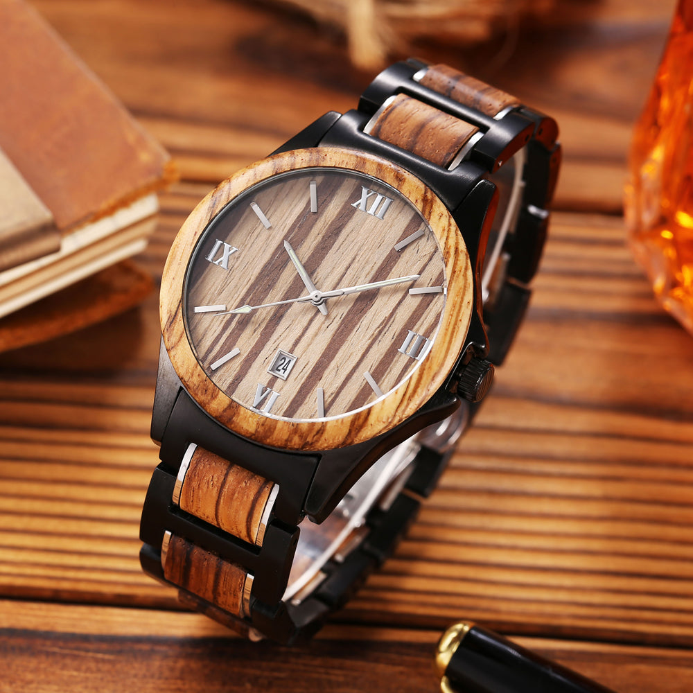 Herren Quarzuhr Sandelholz Schwarz – Bild 10 | LuxeStyle