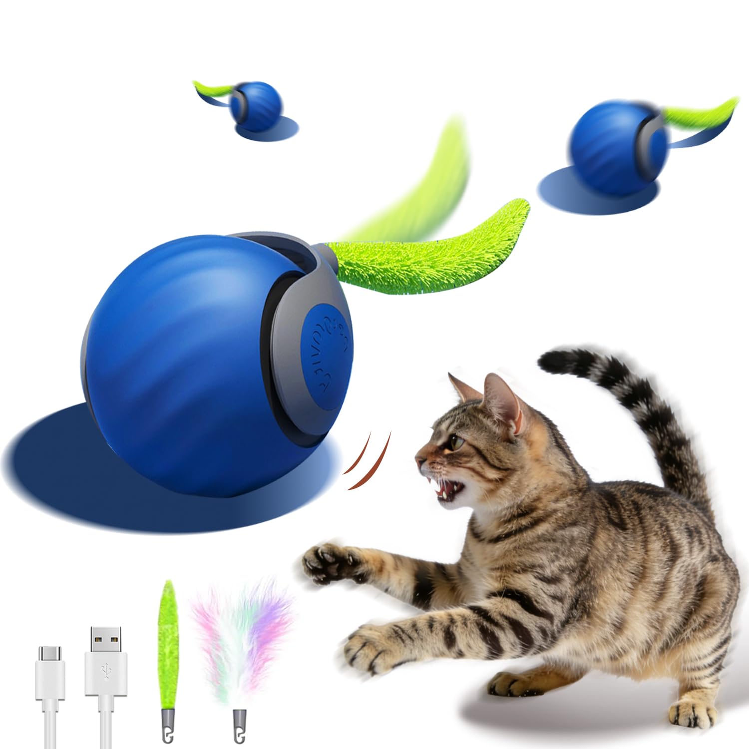 Interaktiver Katzenball mit Federanhängern