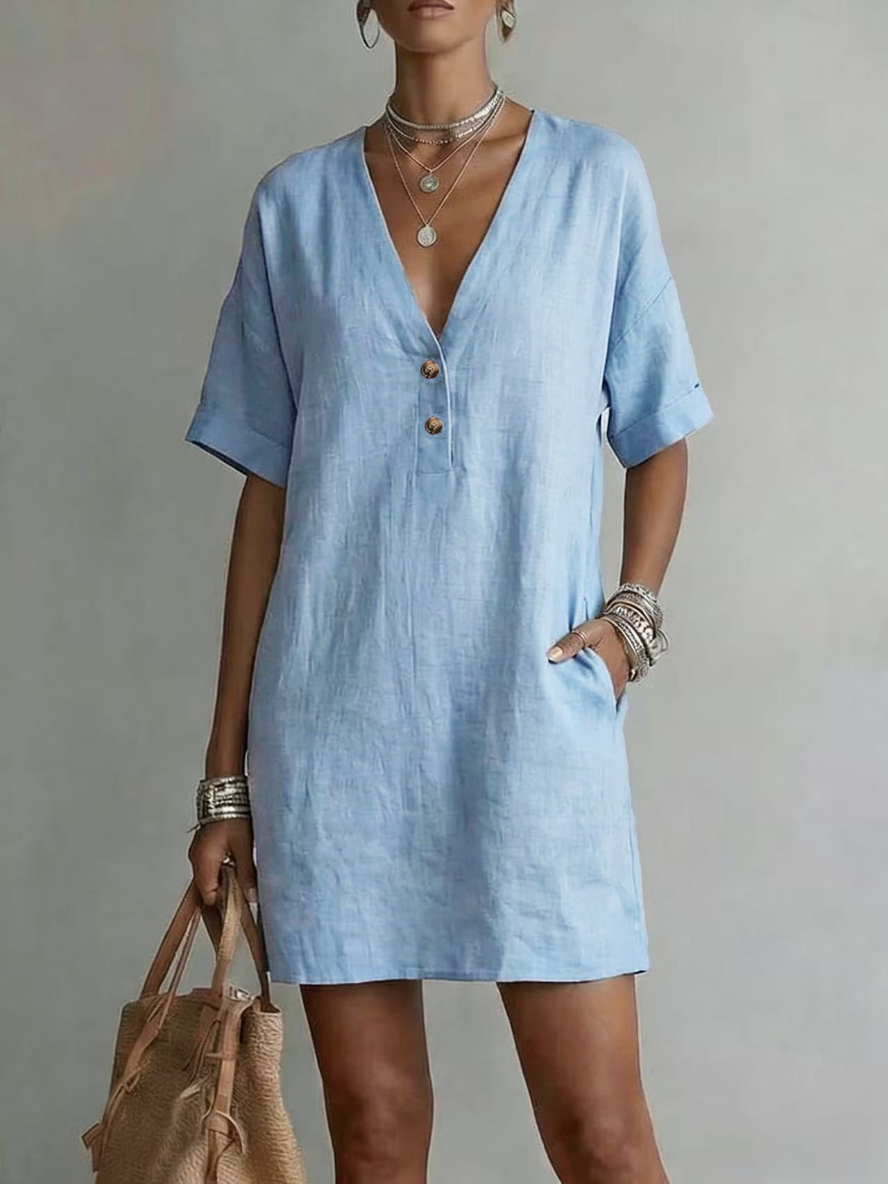 Casual Midi-Kleid mit Knopfleiste