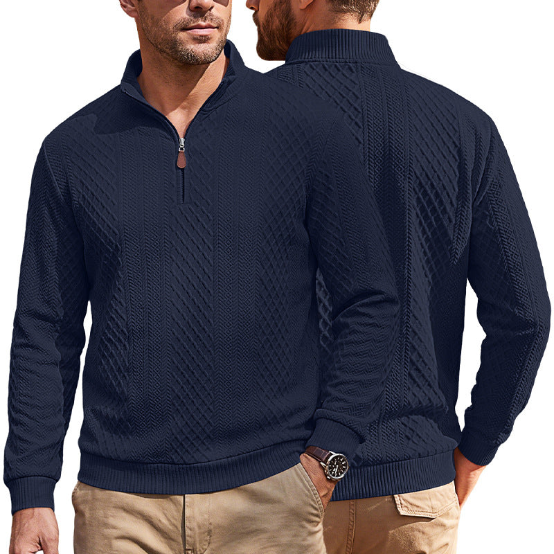 Jacquard-Pullover mit Reissverschluss und Revers | LuxeStyle
