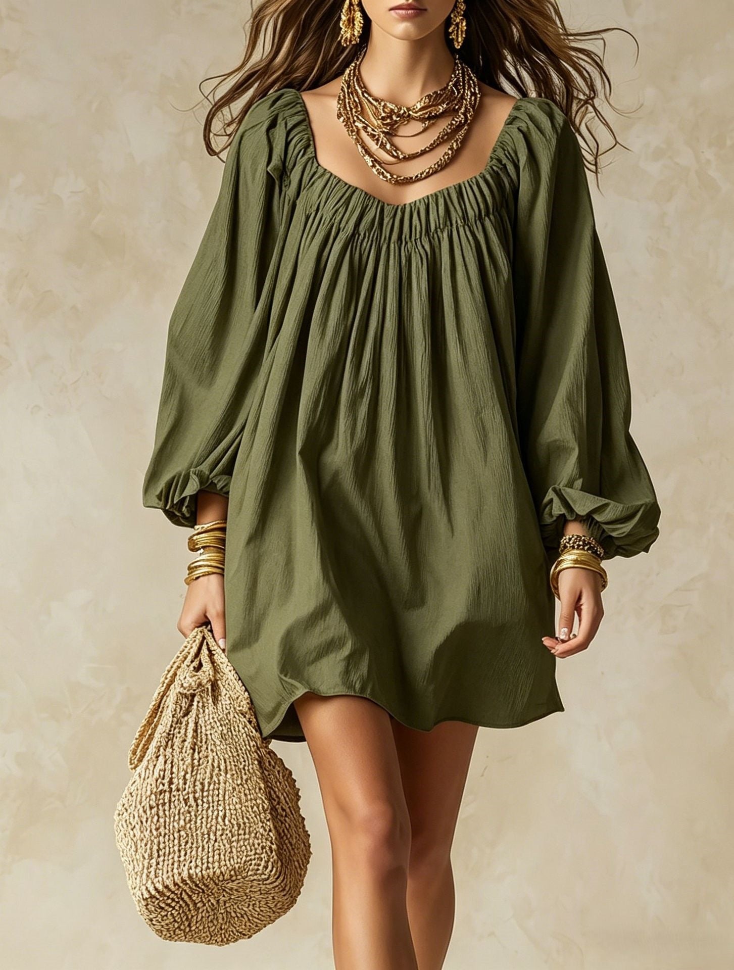 Lockeres Kleid mit Puffärmeln